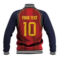 Custom Spain La Roja Football Baseball Jacket Gothic Typography Royal Crest Pinstripe