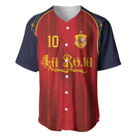 Custom Spain La Roja Football Baseball Jersey Gothic Typography Royal Crest Pinstripe