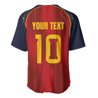 Custom Spain La Roja Football Baseball Jersey Gothic Typography Royal Crest Pinstripe