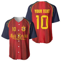 Custom Spain La Roja Football Baseball Jersey Gothic Typography Royal Crest Pinstripe