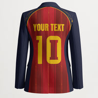 Custom Spain La Roja Football Blazer Gothic Typography Royal Crest Pinstripe