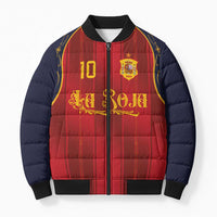 Custom Spain La Roja Football Bomber Puffer Jacket Gothic Typography Royal Crest Pinstripe