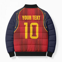 Custom Spain La Roja Football Bomber Puffer Jacket Gothic Typography Royal Crest Pinstripe