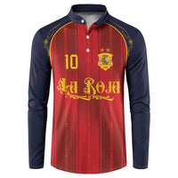 Custom Spain La Roja Football Button Sweatshirt Gothic Typography Royal Crest Pinstripe