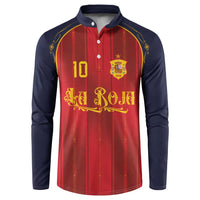Custom Spain La Roja Football Button Sweatshirt Gothic Typography Royal Crest Pinstripe