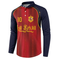 Custom Spain La Roja Football Button Sweatshirt Gothic Typography Royal Crest Pinstripe