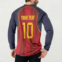Custom Spain La Roja Football Button Sweatshirt Gothic Typography Royal Crest Pinstripe