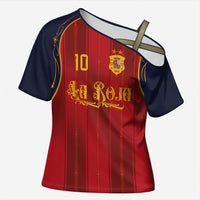 Custom Spain La Roja Football Cross Shoulder Shirt Gothic Typography Royal Crest Pinstripe