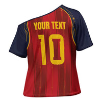 Custom Spain La Roja Football Cross Shoulder Shirt Gothic Typography Royal Crest Pinstripe