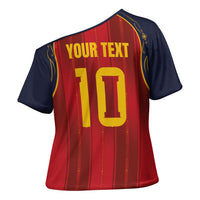 Custom Spain La Roja Football Cross Shoulder Shirt Gothic Typography Royal Crest Pinstripe