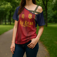 Custom Spain La Roja Football Cross Shoulder Shirt Gothic Typography Royal Crest Pinstripe