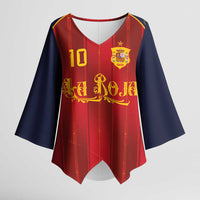 Custom Spain La Roja Football Kimono Sleeve Blouse Gothic Typography Royal Crest Pinstripe