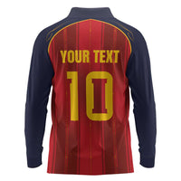 Custom Spain La Roja Football Long Sleeve Polo Shirt Gothic Typography Royal Crest Pinstripe