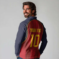 Custom Spain La Roja Football Long Sleeve Polo Shirt Gothic Typography Royal Crest Pinstripe
