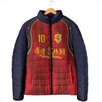 Custom Spain La Roja Football Padded Jacket Gothic Typography Royal Crest Pinstripe