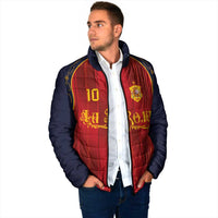 Custom Spain La Roja Football Padded Jacket Gothic Typography Royal Crest Pinstripe