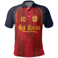 Custom Spain La Roja Football Polo Shirt Gothic Typography Royal Crest Pinstripe