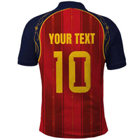 Custom Spain La Roja Football Polo Shirt Gothic Typography Royal Crest Pinstripe