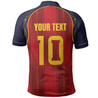 Custom Spain La Roja Football Polo Shirt Gothic Typography Royal Crest Pinstripe