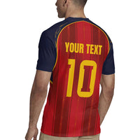 Custom Spain La Roja Football Rugby Jersey Gothic Typography Royal Crest Pinstripe