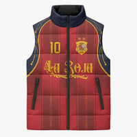 Custom Spain La Roja Football Sleeveless Puffer Jacket Gothic Typography Royal Crest Pinstripe