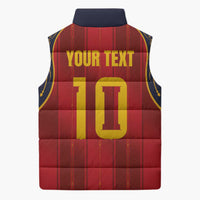 Custom Spain La Roja Football Sleeveless Puffer Jacket Gothic Typography Royal Crest Pinstripe