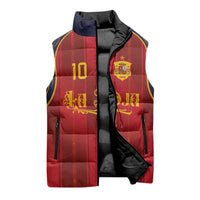 Custom Spain La Roja Football Sleeveless Puffer Jacket Gothic Typography Royal Crest Pinstripe