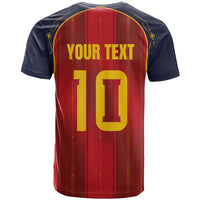 Custom Spain La Roja Football T Shirt Gothic Typography Royal Crest Pinstripe