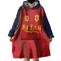 Custom Spain La Roja Football Wearable Blanket Hoodie Gothic Typography Royal Crest Pinstripe