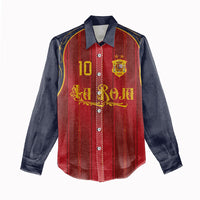 Custom Spain La Roja Football Women Casual Shirt Gothic Typography Royal Crest Pinstripe