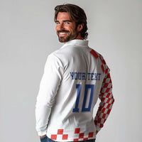 Custom Croatia National Football Long Sleeve Polo Shirt Dynamic Red Heritage Checkerboard Pattern