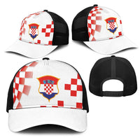 Croatia National Football Mesh Trucker Cap Dynamic Red Checkerboard Pattern With Heritage National Crest