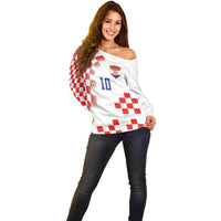 Custom Croatia National Football Off Shoulder Sweater Dynamic Red Heritage Checkerboard Pattern