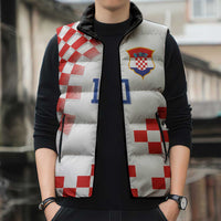 Custom Croatia National Football Sleeveless Puffer Jacket Dynamic Red Heritage Checkerboard Pattern