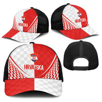 Croatia Hrvatska Football Baseball Net Cap Bold Checkerboard Half Tone Design With National Crest
