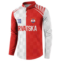 Custom Croatia Hrvatska Football Button Sweatshirt Halftone Checkerboard National Crest