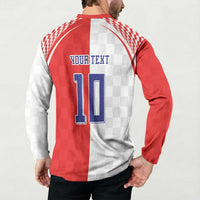 Custom Croatia Hrvatska Football Button Sweatshirt Halftone Checkerboard National Crest