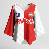 Custom Croatia Hrvatska Football Kimono Sleeve Blouse Halftone Checkerboard National Crest