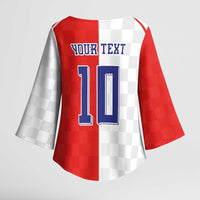 Custom Croatia Hrvatska Football Kimono Sleeve Blouse Halftone Checkerboard National Crest