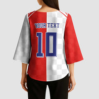 Custom Croatia Hrvatska Football Kimono Sleeve Blouse Halftone Checkerboard National Crest