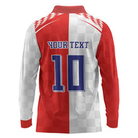 Custom Croatia Hrvatska Football Long Sleeve Polo Shirt Halftone Checkerboard National Crest