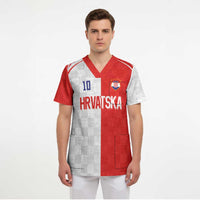 Custom Croatia Hrvatska Football Scrub Top Halftone Checkerboard National Crest