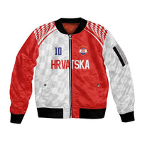 Custom Croatia Hrvatska Football Sleeve Zip Bomber Jacket Halftone Checkerboard National Crest