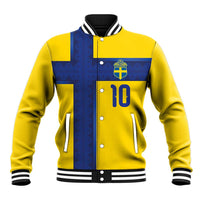 Custom Sweden Sverige Football Baseball Jacket Nordic Cross Pattern With Traditional Sverige Heritage Crest