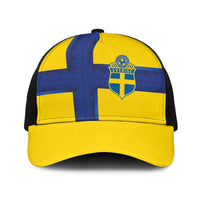 Sweden Sverige Football Baseball Net Cap Nordic Cross Pattern With Traditional Sverige Heritage Crest