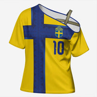 Custom Sweden Sverige Football Cross Shoulder Shirt Nordic Cross Pattern With Traditional Sverige Heritage Crest