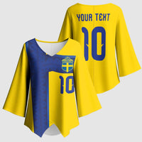Custom Sweden Sverige Football Kimono Sleeve Blouse Nordic Cross Pattern With Traditional Sverige Heritage Crest