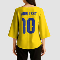 Custom Sweden Sverige Football Kimono Sleeve Blouse Nordic Cross Pattern With Traditional Sverige Heritage Crest