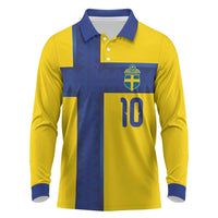 Custom Sweden Sverige Football Long Sleeve Polo Shirt Nordic Cross Pattern With Traditional Sverige Heritage Crest