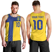 Custom Sweden Sverige Football Men Tank Top Nordic Cross Pattern With Traditional Sverige Heritage Crest